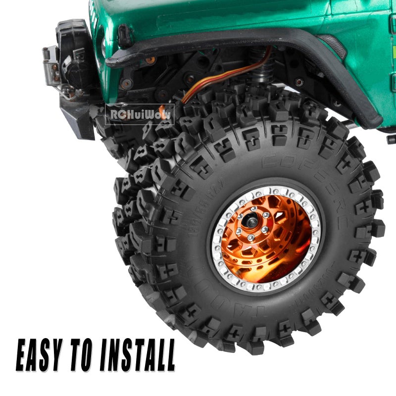عجلات RCHuiWow 2.2 بوصة Beadlock RC لـ 1/10 RC Crawler Axia1 SCX10 Capra، AMG 6x6، TRX4، Redcat Gen8 Everest Gen7 Pro، عجلات RC من سبائك الألومنيوم 2.2 عجلات Beadlock 2.2 حواف Beadlock، 4 قطع، برتقالي - Image 3